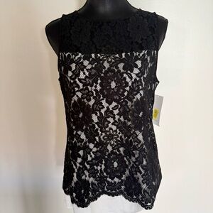 Karen Kane Black and Cream Byzantine Turkish Lace Top